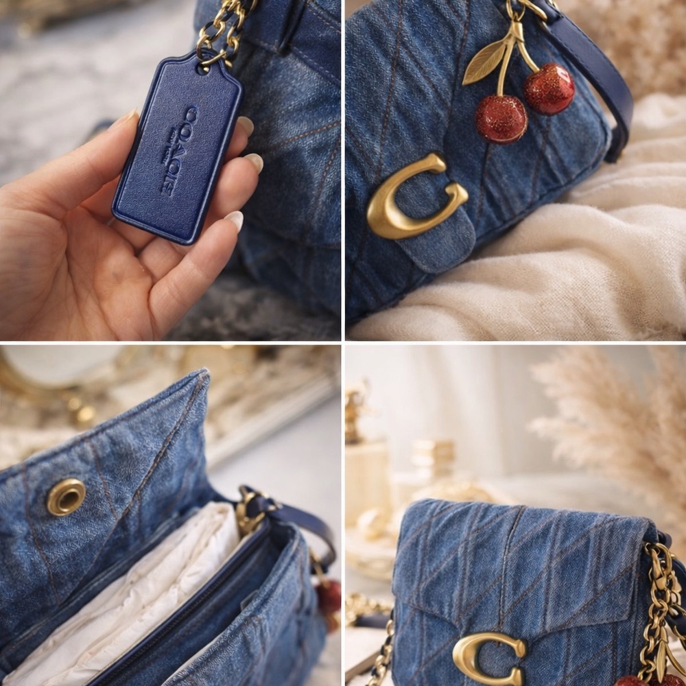 COACH Blue Denim Quilted Bag with Gold Accents - Picture 5 of 5